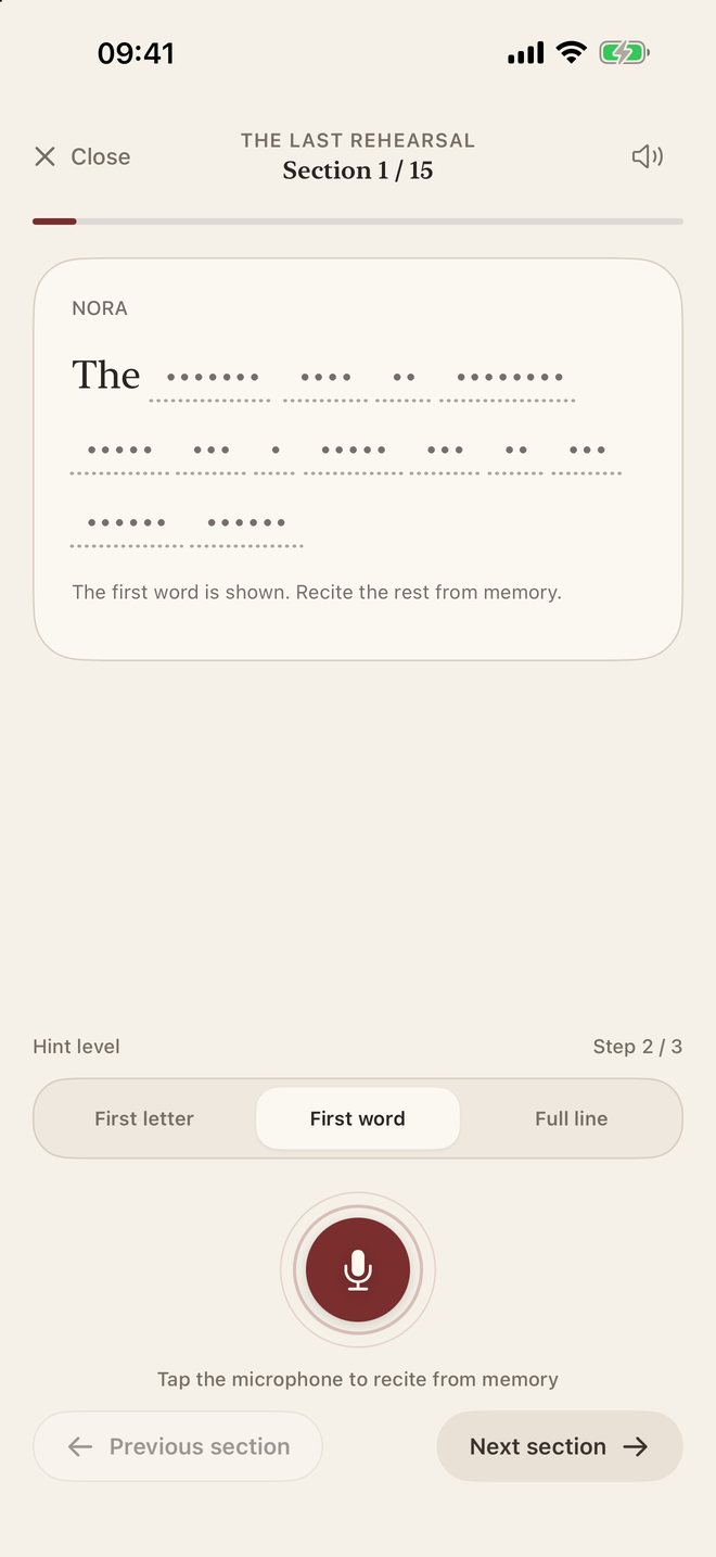 Line Perfect screenshot: Practising alone: the line is hidden behind a hint level.